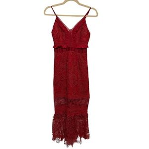 LEA Collection Red Lace Midi Dress Size Small